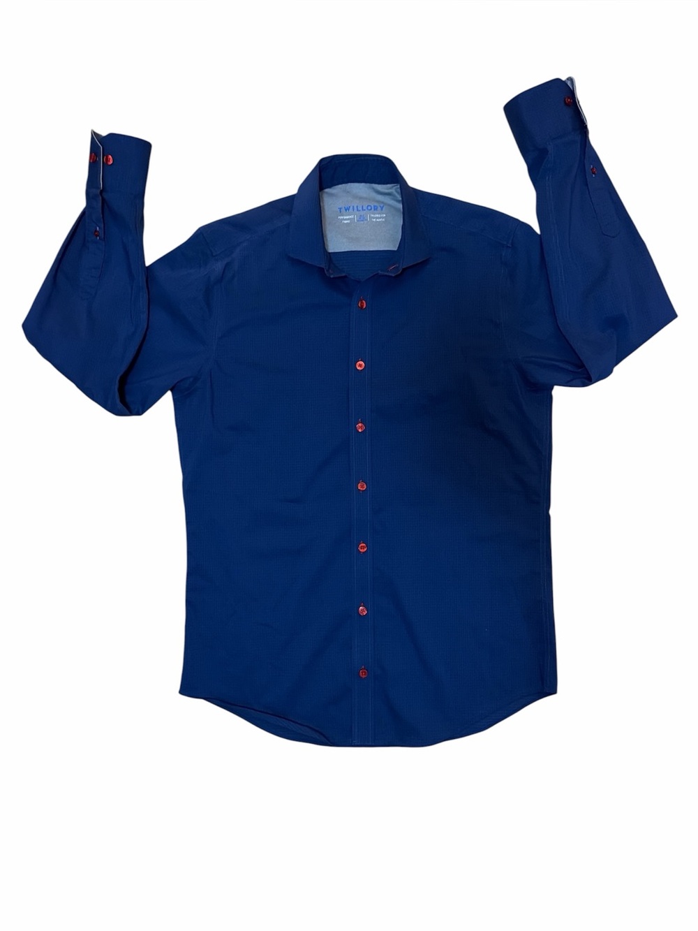 Twillory Performance Shirt Mens Button Up Fabric Stretch Athletic Blue Red M